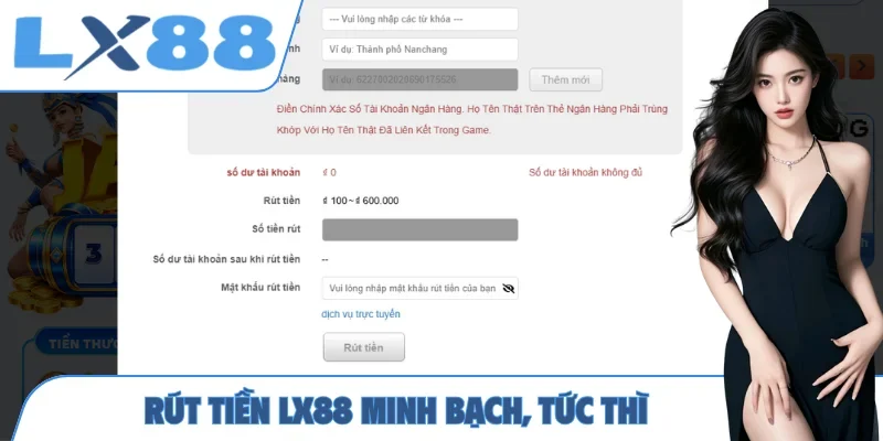 Rút tiền LX88 minh bạch, tức thì